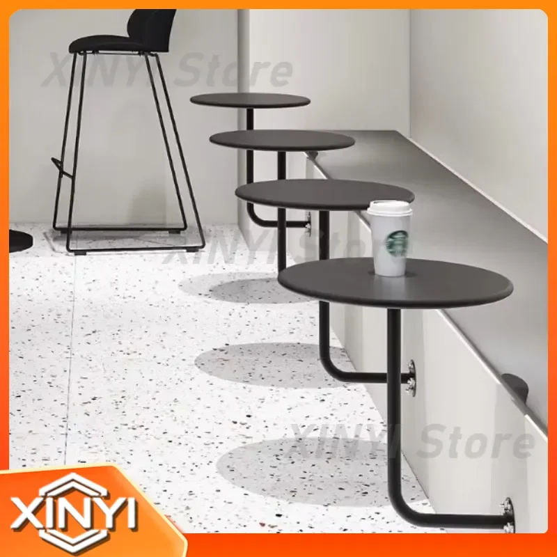 Wall Mounted Metal Round Table for Dessert Milk Tea Cafe Indoor Seating for Wrought Iron Fixed Dining Desk for Small Space