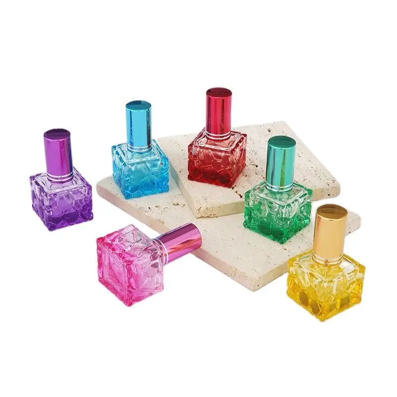 

25Pcs Empty Glass Packing Spray Bottle Cosmetic 10ml Colorful Glass Vials Square Shape Packaging Portable Refillable Bottles