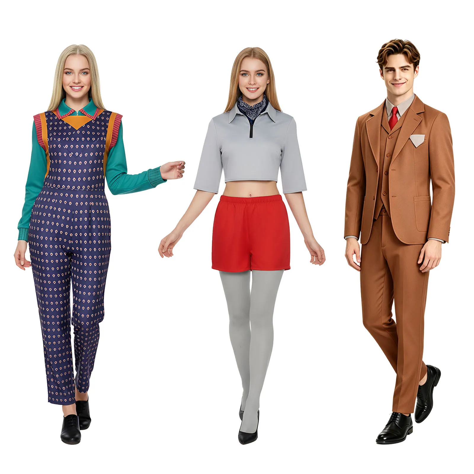 

80s Retro School Party Outfit Vintage Movie Character Cosplay Costume 3 Styles Halloween Stage Performance Suit For Women Men