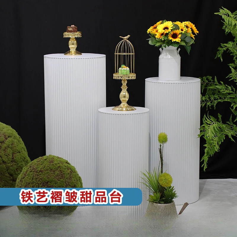 Wedding wedding props wrought iron cylindrical pleated dessert table cake table stage scene arrangement decorative ornament road