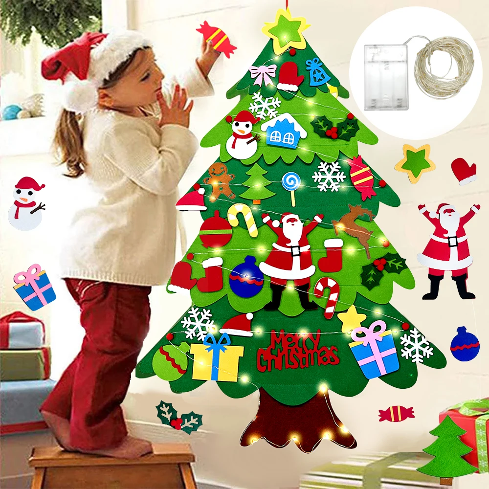 Árbol de Navidad de fieltro para niños, decoraciones de Feliz Navidad para el hogar, adornos de Navidad 2022, regalos de Año Nuevo, árbol de Navidad 2023