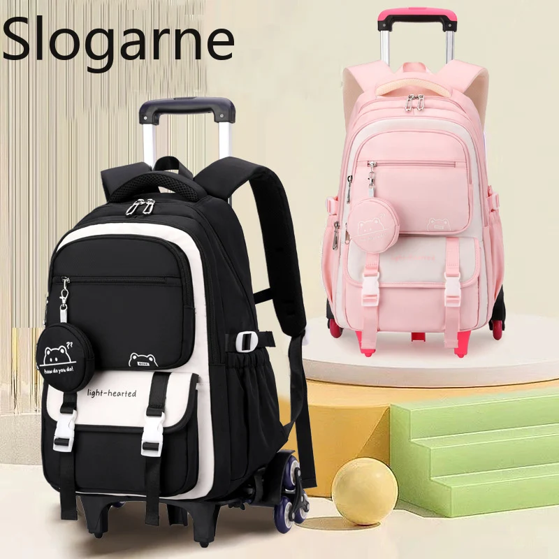 Children School Backpack Trolley Bag with Wheels Students Backpack Book Bag Rolling School Bag for Girls Boys Wheeled Backpack