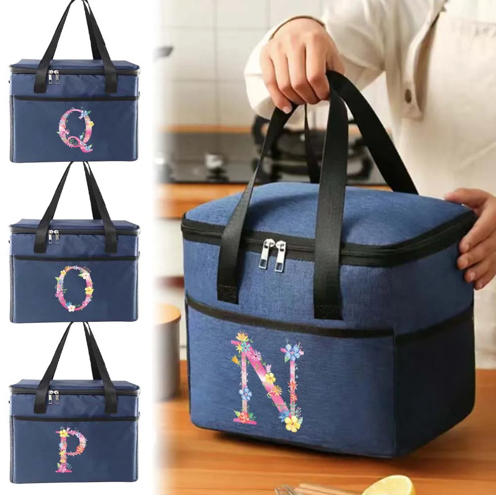 

Food Tote Thermal Insulated Bag Storage Handbag Simplicity Lunch Bags for Unisex Picnic Organizer Boxes Pink Letter Pattern