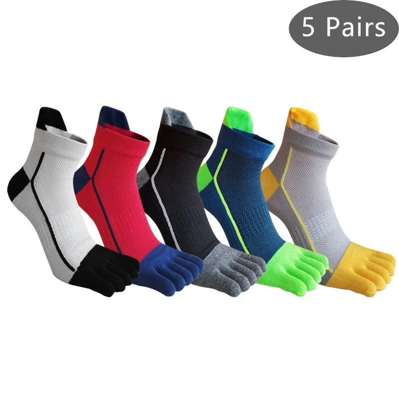 5 Pairs Sport 5 Finger Socks Man Mesh Breathable Sweat-Absorbing Bright Color Badminton Tennis Marathon Bike Travel Toe Socks