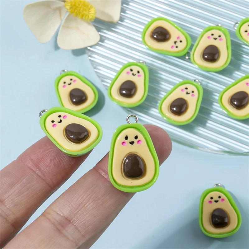 10pcs Korean Cute Green Avocado Charms Resin Pendant Jewelry Making for Earring Hair Accessories Lovely Patch DIY Gifts