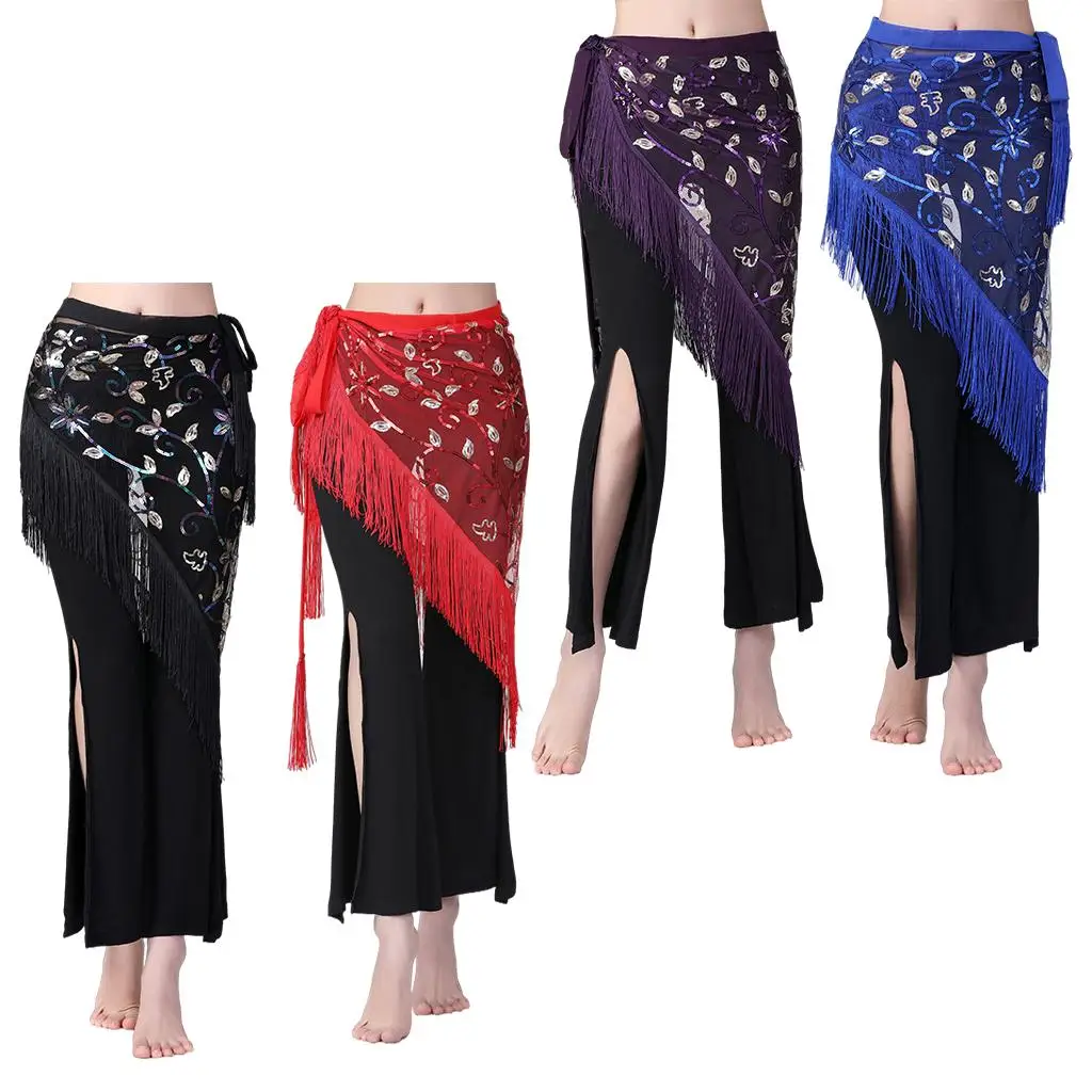 Fashion Belly Dance Hip Scarf, Women Tassels Belly Dancing Skirt Wrap Bling Sequins Belly Yoga Dancer Performance Costumes