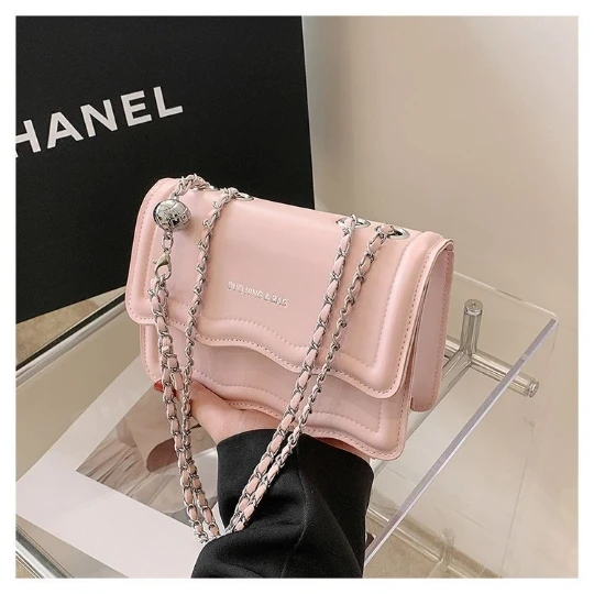 

New Pink Chain Girl Woman Messenger Trend Shoulder OL Bags PU PVC Leather Women Lady Shining Handbag Purses Small Bag