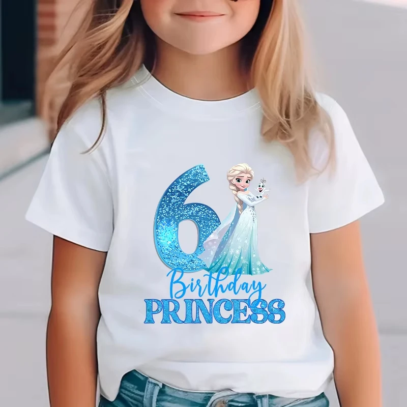 

Frozen Baby Girls Birthday Party T-shirts 1-9 Years Old Kids Elsa Cotton Short Sleeves Summer Clothes Girl Cute T Shirt Gifts