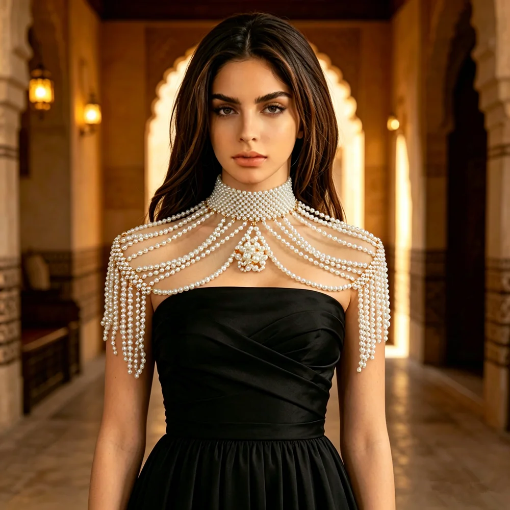 Picture 3: Handmade Beaded Multi-Layered Bridal Shawl with Tassel And 3D Flower Design Wedding Party Ladies Shoulder Chain Accessory