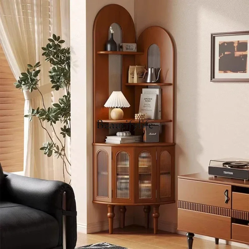 ls 42American retro solid wood living room corner cabinet triangular French corner rack integrated antique cabinet against the w