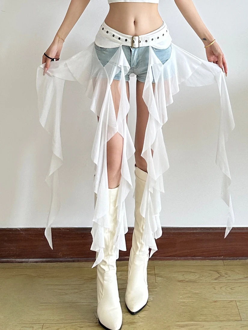 Sisjuly Sweet Cool Dancer Crush Jellyfish Tassel Halter Skirt Women's High Waist Belt Design Soft Comfortable Korean Style