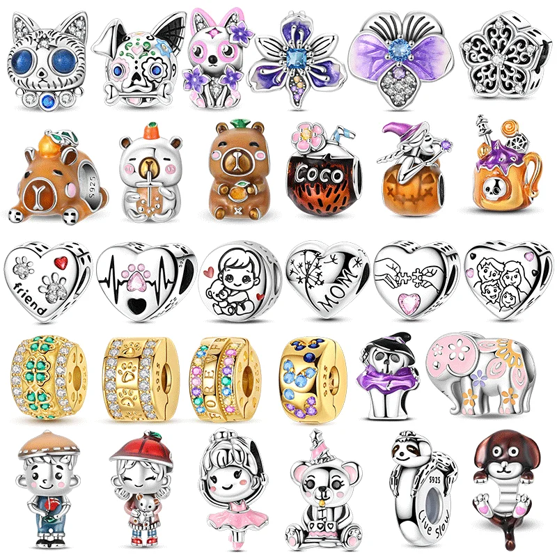 

925 Sterling Silver Cute Critters Animals Capybara Cat Dog Couple Charm Bead Fit Original Bracelet for Woman DIY Jewelry Gifts