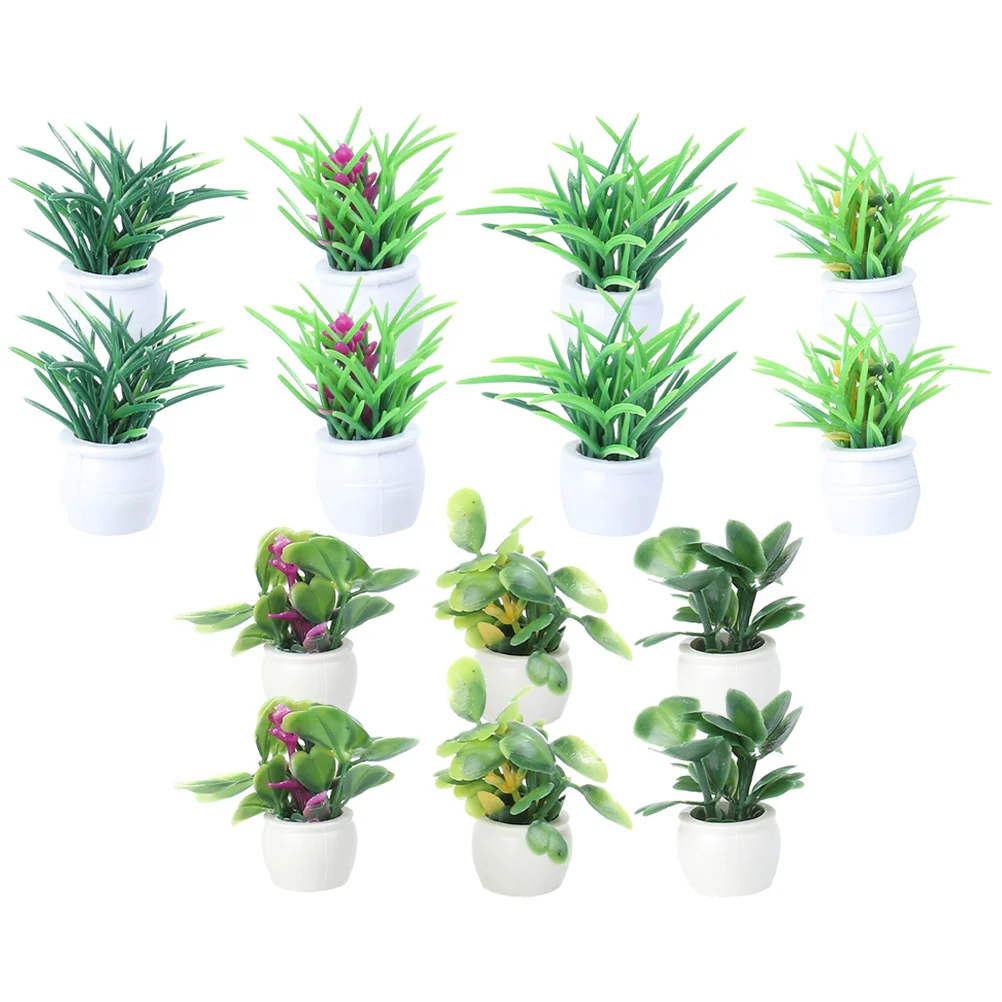 

14 Pcs Toy House 35cm Mini Potted Plant Plants Miniature Decor Supply Bonsai Model