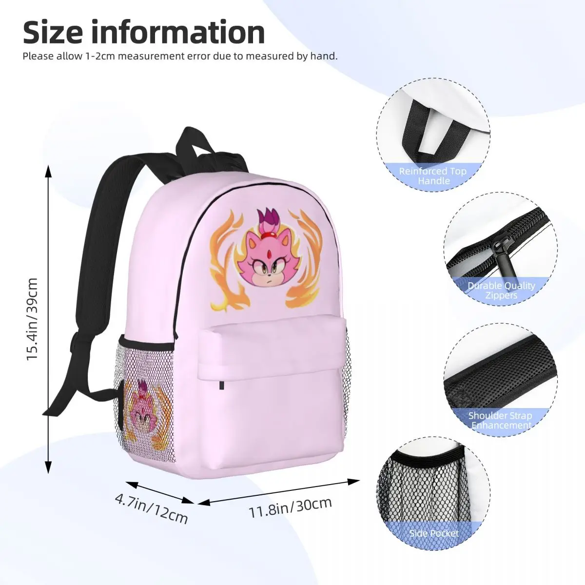 Blaze the Cat - Chibi Design für Mädchen Jungen große Kapazität Studenten rucksack leichte wasserdichte Rucksack 15 Zoll