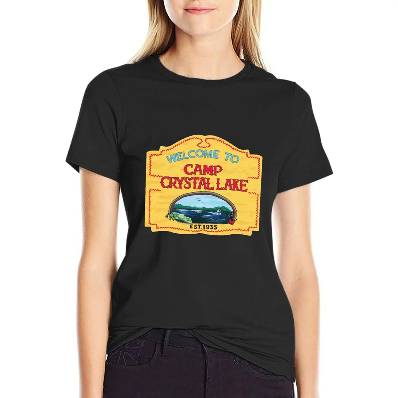 

Camp Crystal Lake Funny Horror Movie Fan Humor Joke T-Shirt anime clothes Female clothing t-shirts for Women pack