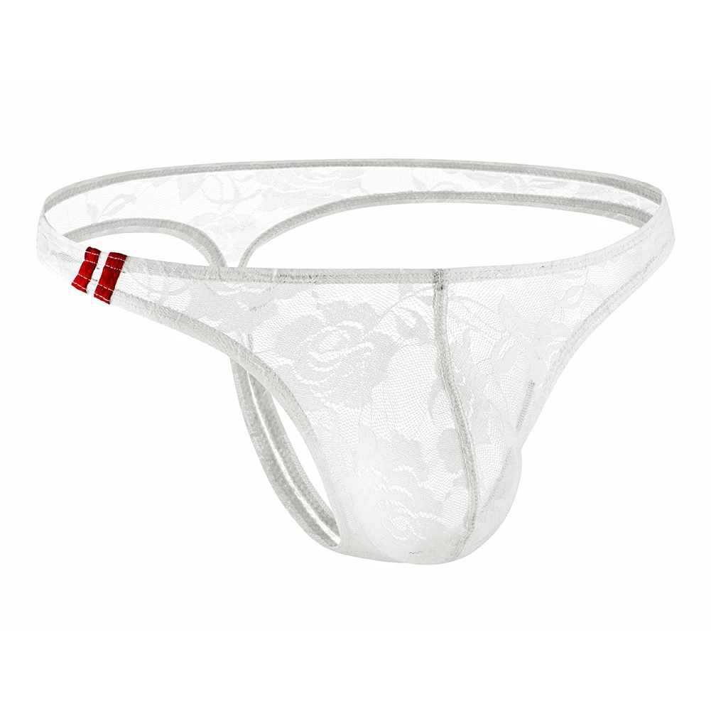 

Сплошной цвет, мужское прозрачное кружевное нижнее белье, трусы-стринги с Т-образной спинкой, эластичные стринги с низкой талией