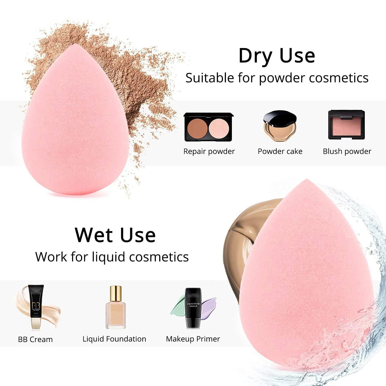 Set van 5 veelzijdige beauty blender make-upsponzen voor droog en nat gebruik - onberispelijke toepassing voor vloeistof, poeder en crèmecosmet