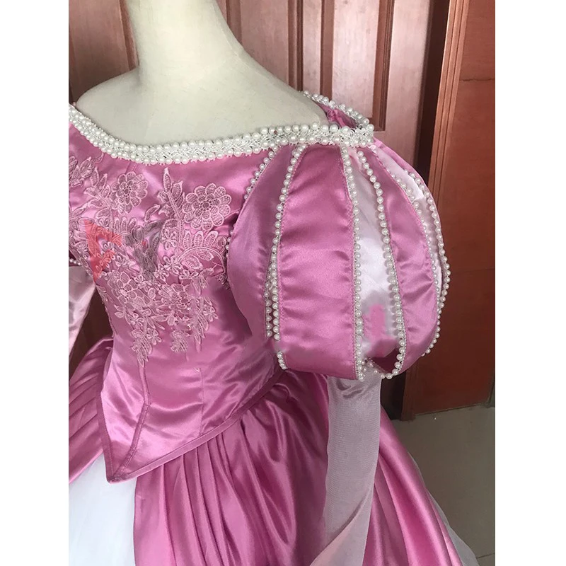 New Style Arieling Princess Cosplay Costume Green Pink Dress Sleeve With Pearl For Adult Women Halloween Party Custom Made