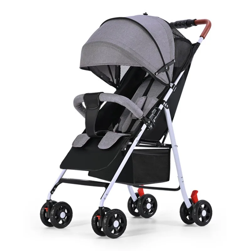 2024Baby strollers four-wheeled strollers can be easily folded to sit and lie down for children to pick up with one button.