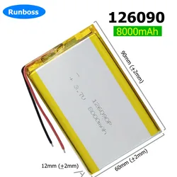 3.7V 8000mAh 126090 126090P Lithium Polymer Li-ion Rechargeable Battery For PAD DIY E-Book GPS PSP DVD Power Bank Tablet PC IPAQ