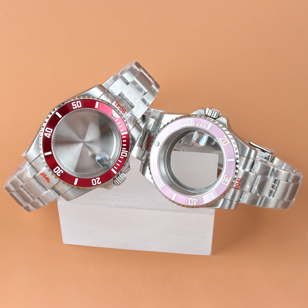 

Stainless Steel Silvery 40mm Watch Case Brushed Oyster Bracelet For NH34 NH35 NH36 NH38 Movement Sapphire Glass Submariner Case
