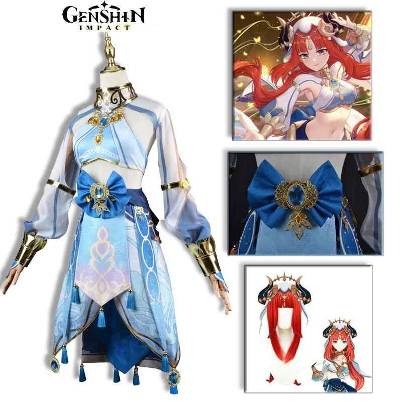 Genshin Impact Nilou Cosplay Anime Game Carnival Women Costume Halloween Party Outfit Uniform Blue Dress Western Region Dancer