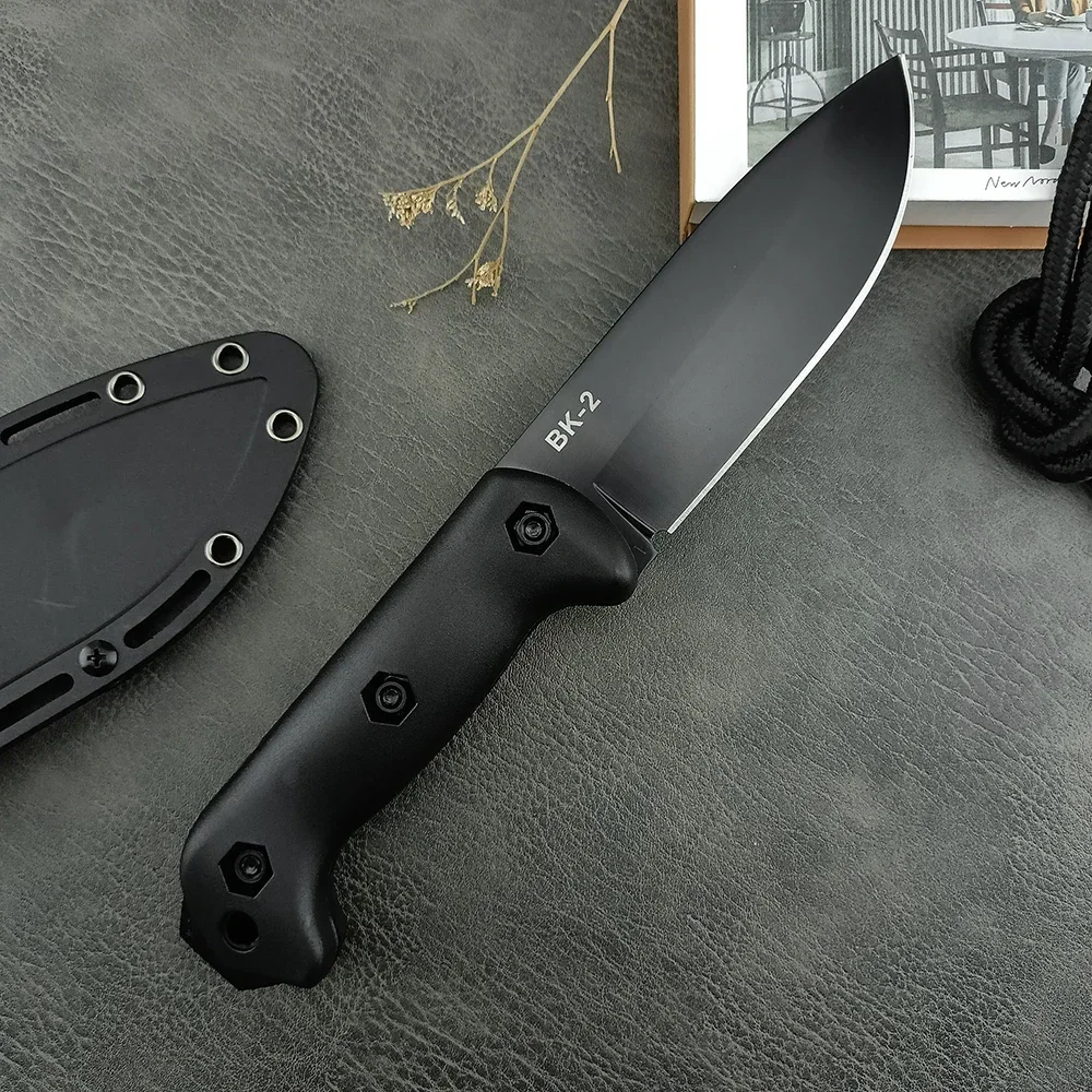 High Hardness BK2 Outdoor Fixed Blade Knife Tactical Hunting Straight Knife 8Cr13Mov Steel Blade Self Defense, Camping Tools