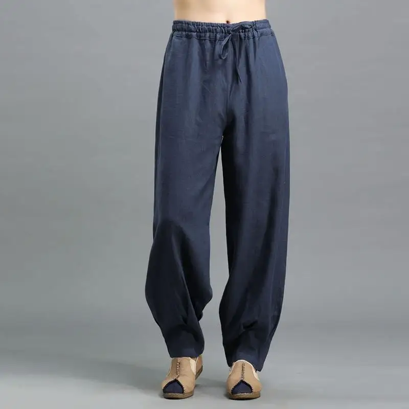 Spring Summer Men's Loose Fit Linen Cotton Casual Pants Long Lantern Sle Trousers Artistic Retro Original Design Zen Sle