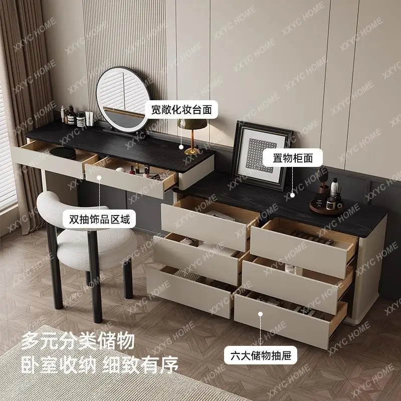 LXNTable All-in-One Black Vintage Vanity Table Bedroom Modern Minimalist Solid Wood Dressing Table
