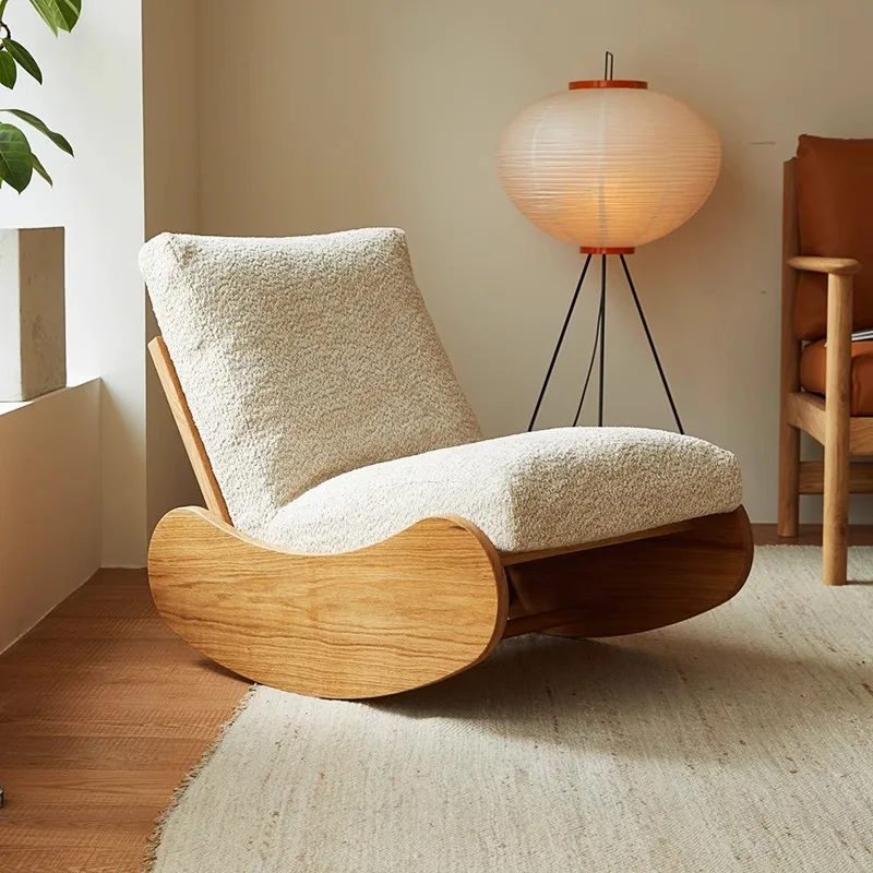 

Cherry wood minimalist rocking chair household single sofa rocking chair cream wind balcony sofa lazy big rocking chair