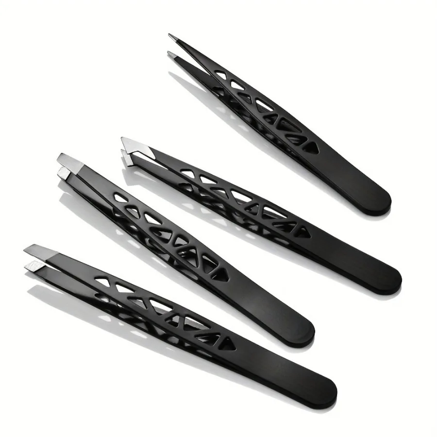 4pcs Stainless Steel Precision Tweezers with Travel Storage Box - Professional Slanted, Pointed, Flat, And Angled Tips