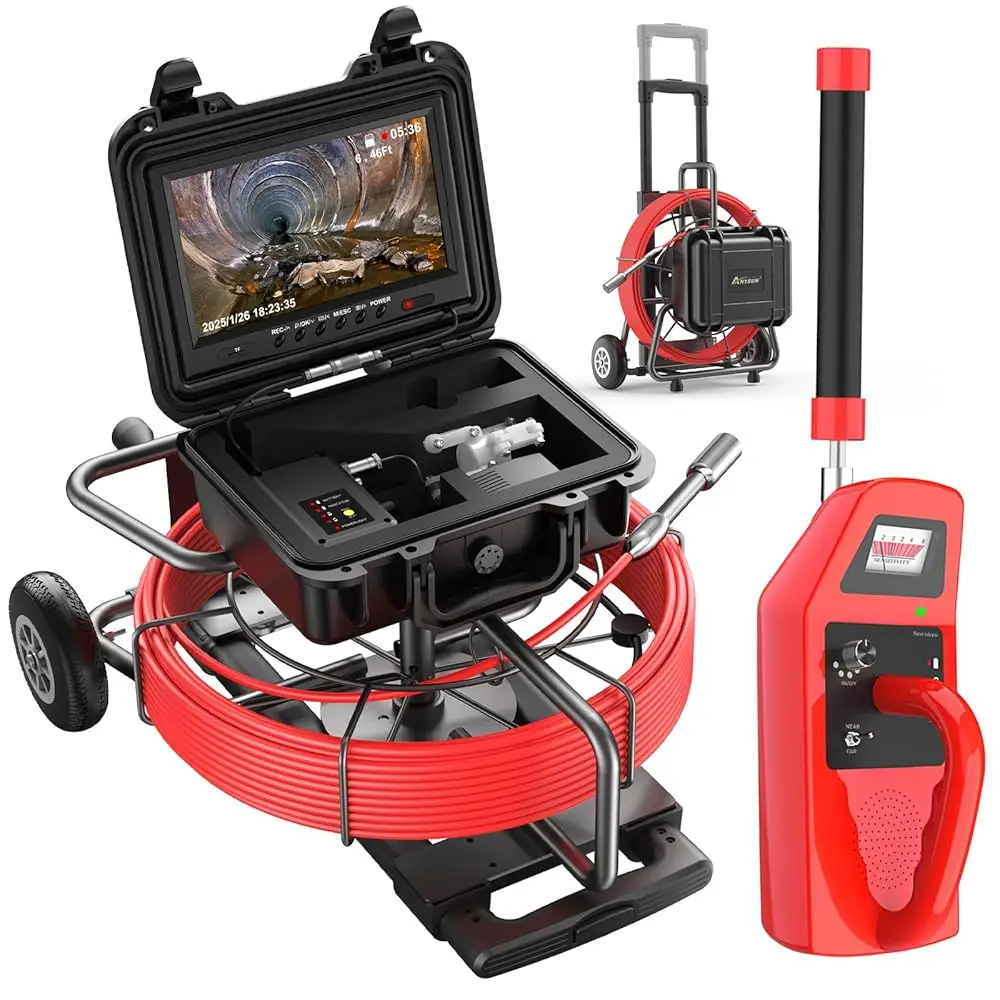 

Sewer Camera 512Hz Self Leveling 9 Inch IPS Screen 7mm IP68 Waterproof Pipeline Plumbing Drain Video Pipe Inspection Camera
