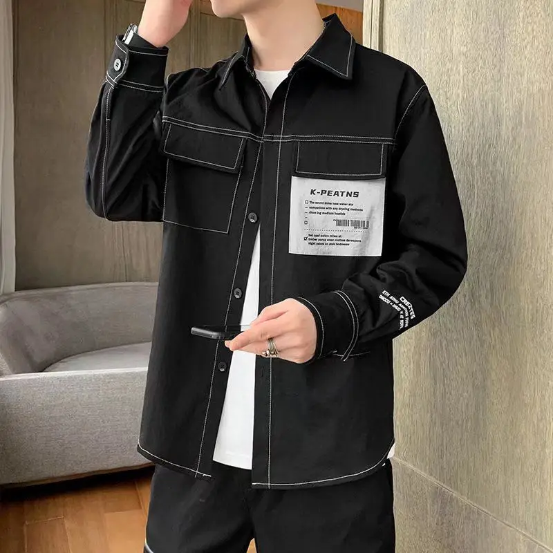 

Spring Autumn New Fashion Turn-down Collar Long Sleeve Solid Blouse Casual Pocket Button Cargo Korean Trend All-match Y2K Shirts