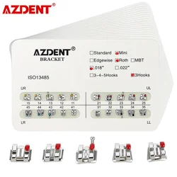 AZDENT 10 Packs=200pcs Dental Orthodontic Bracket Metal Brace Mini Roth/MBT/Edgewise 022/018 Hooks 3/345 Dental Material