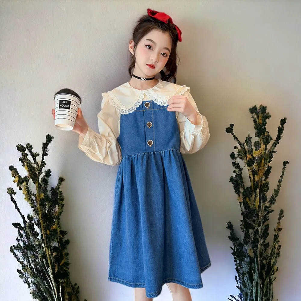 Kids Clothes for Children's Clothing Set  School Suit Baby Outfits Long Sleeve Shirt & Denim Dress 2pcs Spring Vestidos 6 8 10 Y