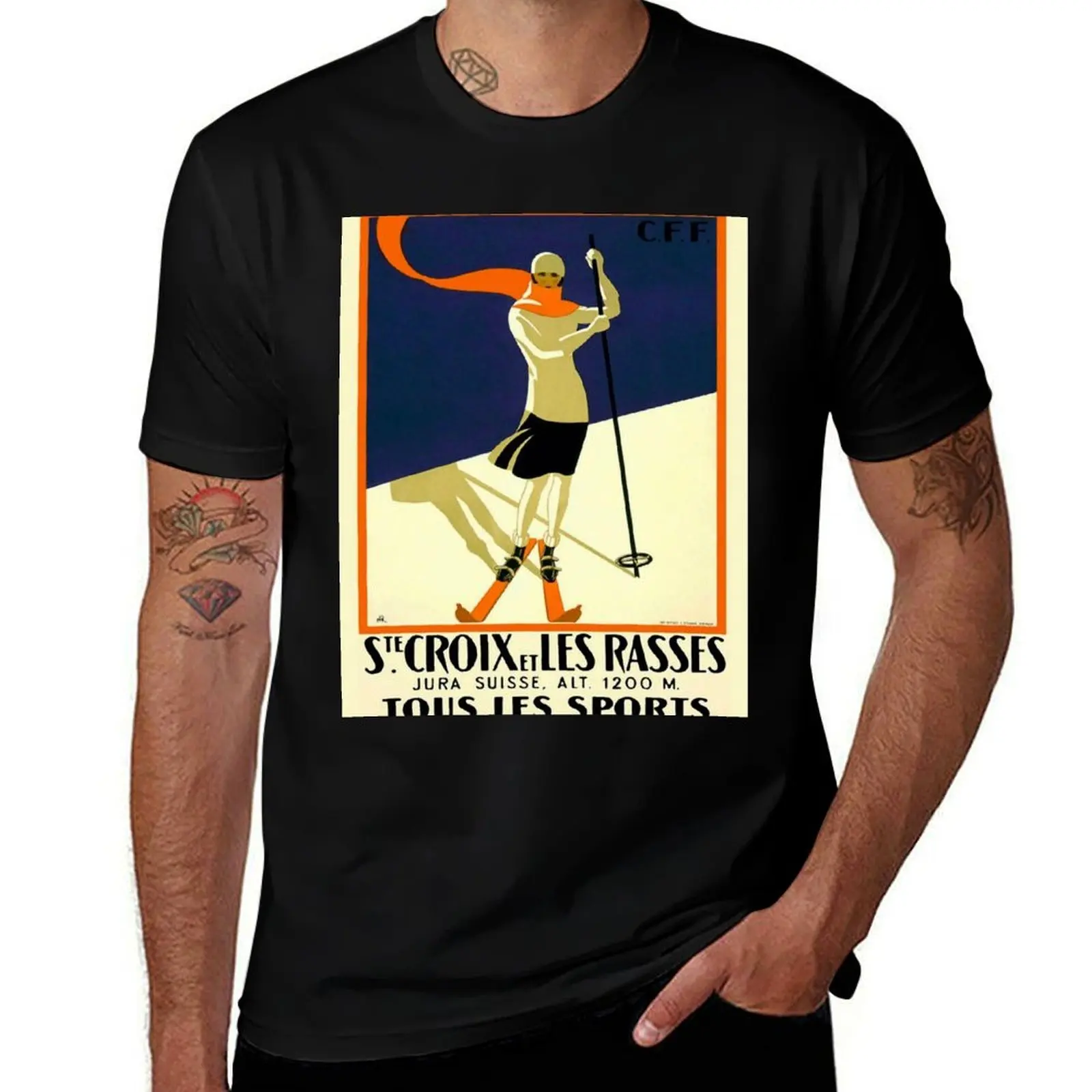 Vintage French Swiss Ski sport poster, ski switzerland T-Shirt Lightweight Sport Basic T-Shirt
