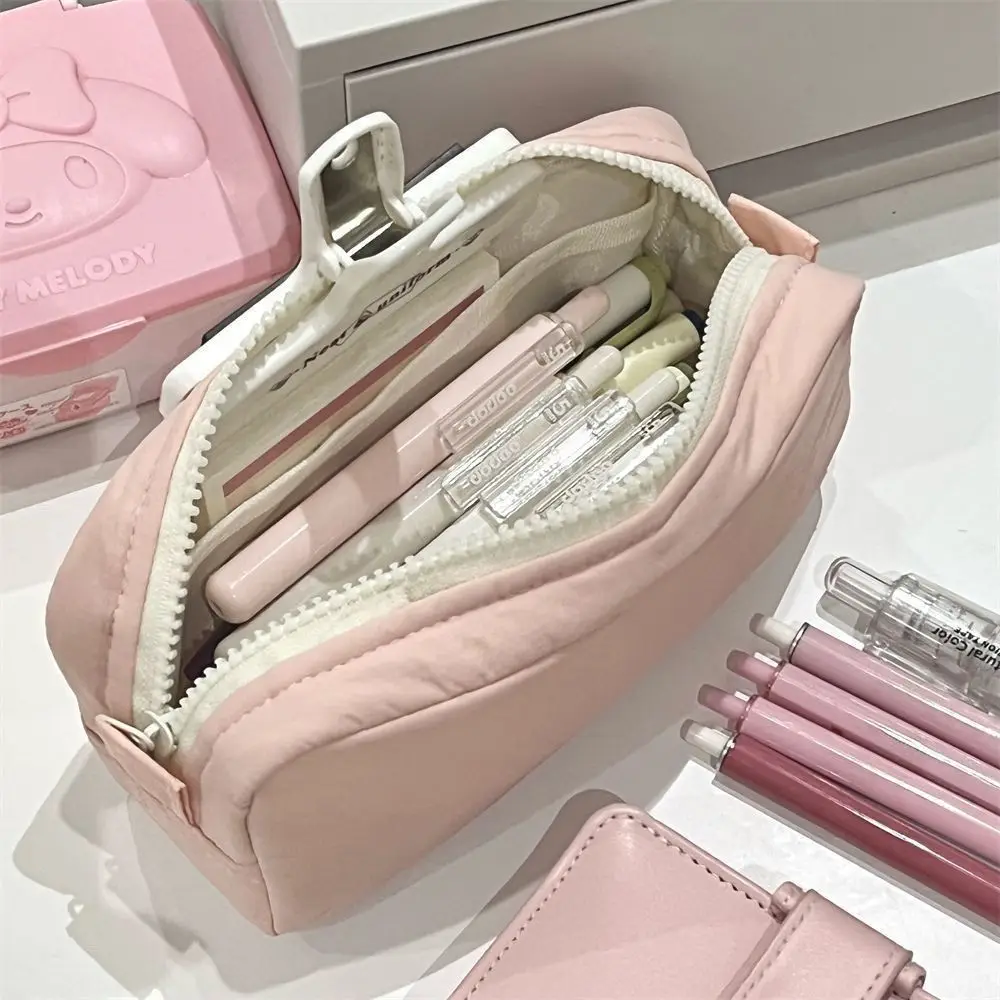 High Quality Solid Color Pen Bag Large Capacity Zipper Design Stationery Bag Portable Pen Box Back To School
