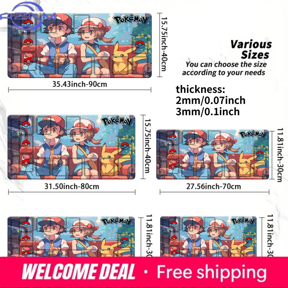 Alfombrilla de Juego Grande y Extendida con Diseño de Ash, May y Pikachu de Pokémon, Antideslizante, para Juegos de Cartas Coleccionables, Alfombrilla de Escritorio