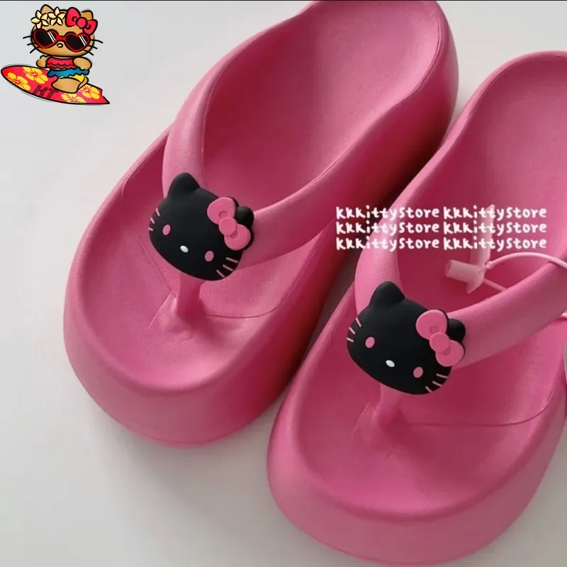 Nero Hello Kitty Cartoon Kawaii pantofole estive piattaforma infradito esterno indossare bagno antiscivolo spiaggia donna sandali spiaggia