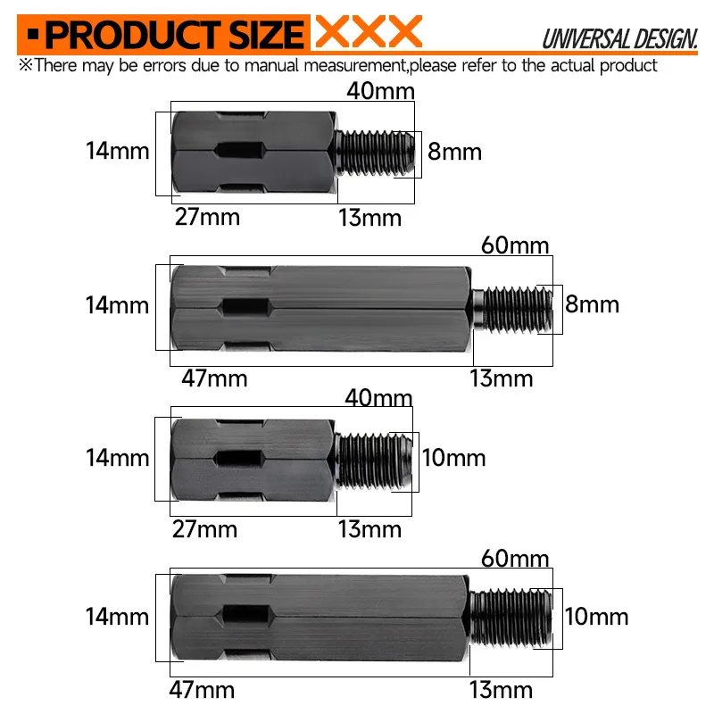 1 Pair Longer Black Silver Motorcycle Rearview Mirror Adapter M8 8MM Clockwise Anti-clockwise Right Left Thread Changing Screws - Image 6