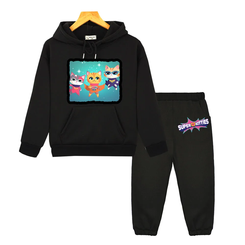 

Super Kitties Sweatshirt Sets Anime hoodie kids boutique clothes y2k Fleece Pullover Autumn Jacket for boys and girls Hooded Set