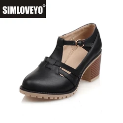 SIMLOVEYO 2023 Ladies Pumps Braided Mary Janes Platform Buckle Strap Round Toe 6CM Chunky Cover Heel US12 Beige Pink Blue A4408