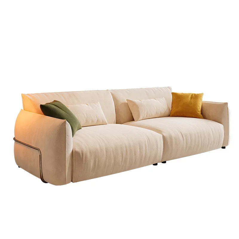 

Cream wind sofa straight row high backrest Bauhaus medieval three-person small apartment chenille fabric sofa