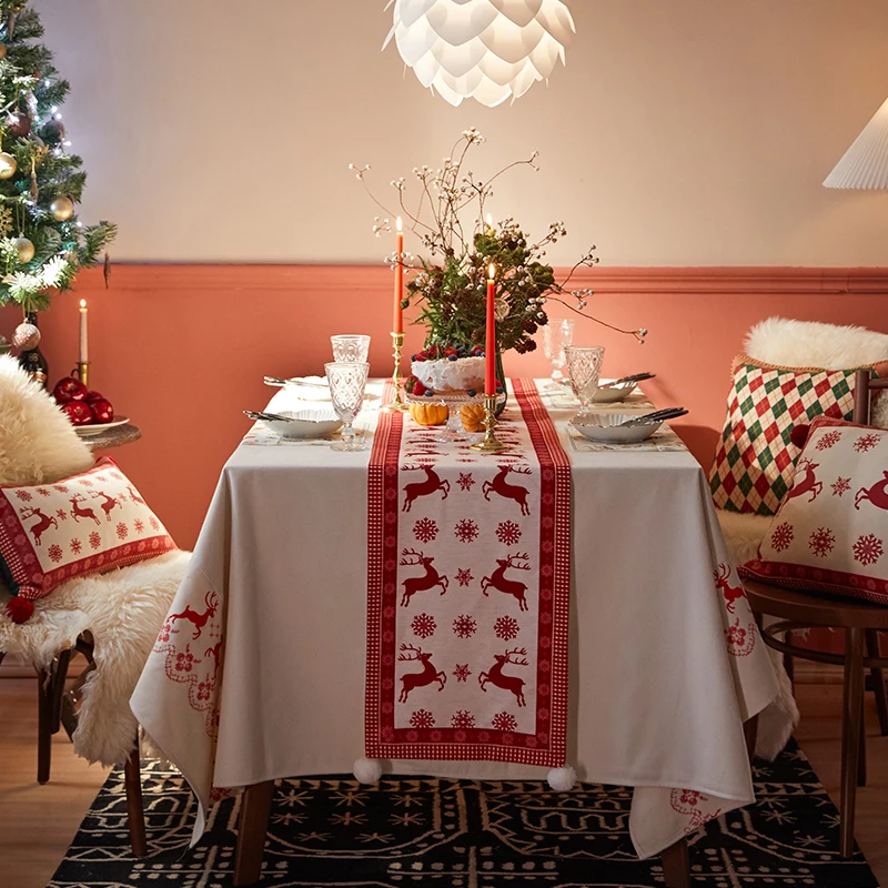 Snow night deer bell tablecloth embroidered high-end luxury ins decoration coffee table TV cabinet cover cloth table runner