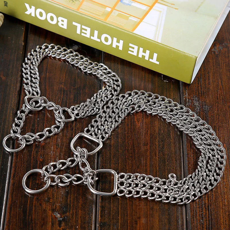Stainless Steel Double Chain Dog Choke Collar Slip Training Collar for Medium Large Dogs Strong Anti-Pull Pet Correction Collar