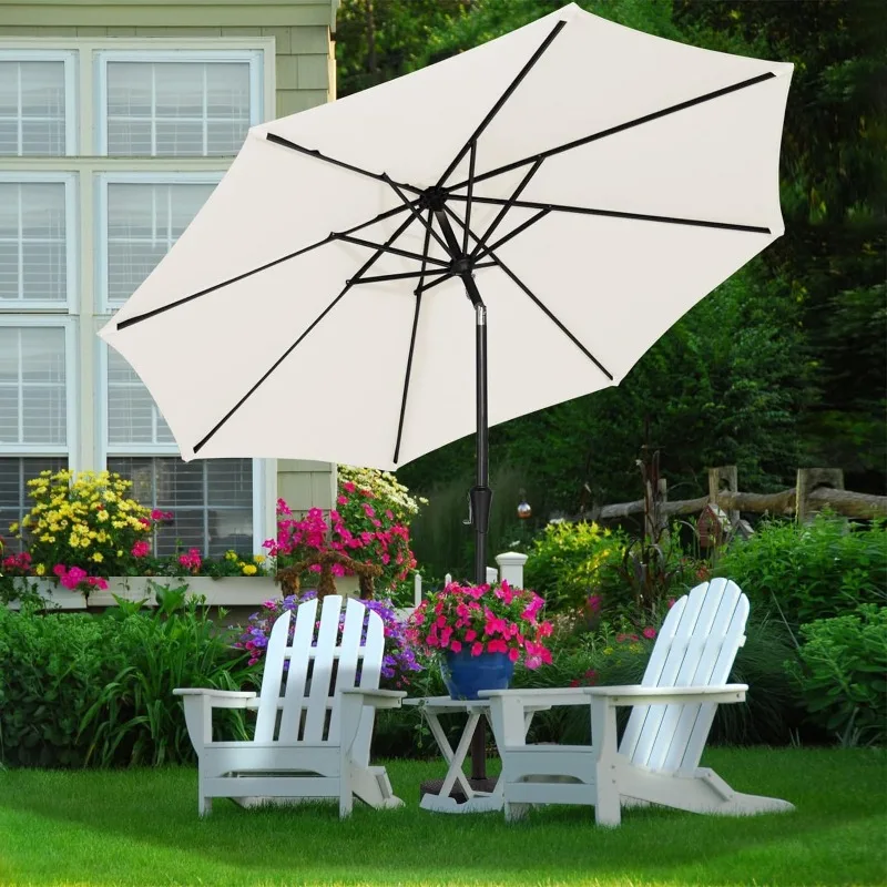 10ft Patio Paraplu Buiten Parasols Voor Terras Met Drukknop Tilt & Crank Lift Systeem, Markt Dek Zwembad Achtertuin Tuin