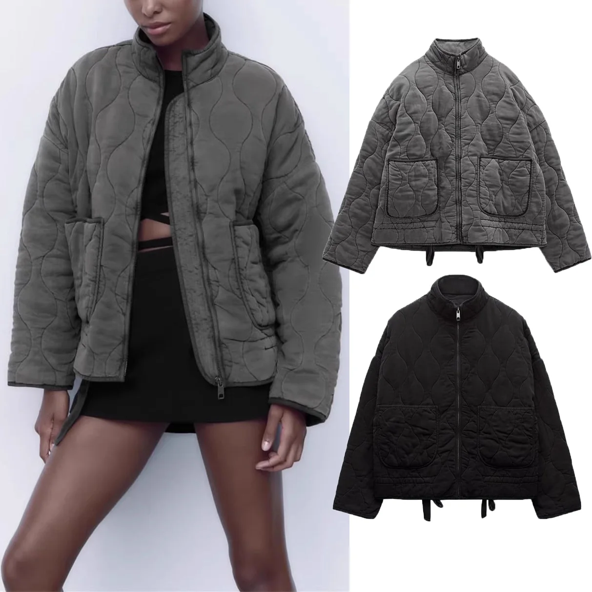 PRINTKAOIR المرأة سترة قطن وصول جديد خمر Lenzing رايون عالية الياقة جيب كبير معطف مبطن الزخرفية للنساء #1