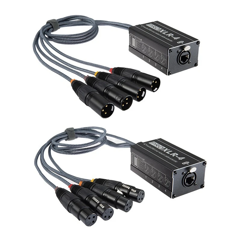 

XLR Male/Female 4 Channel Snake 3Pin XLR/DMX To Cat5/Cat6 Ethernet Extender (1Pair) Black