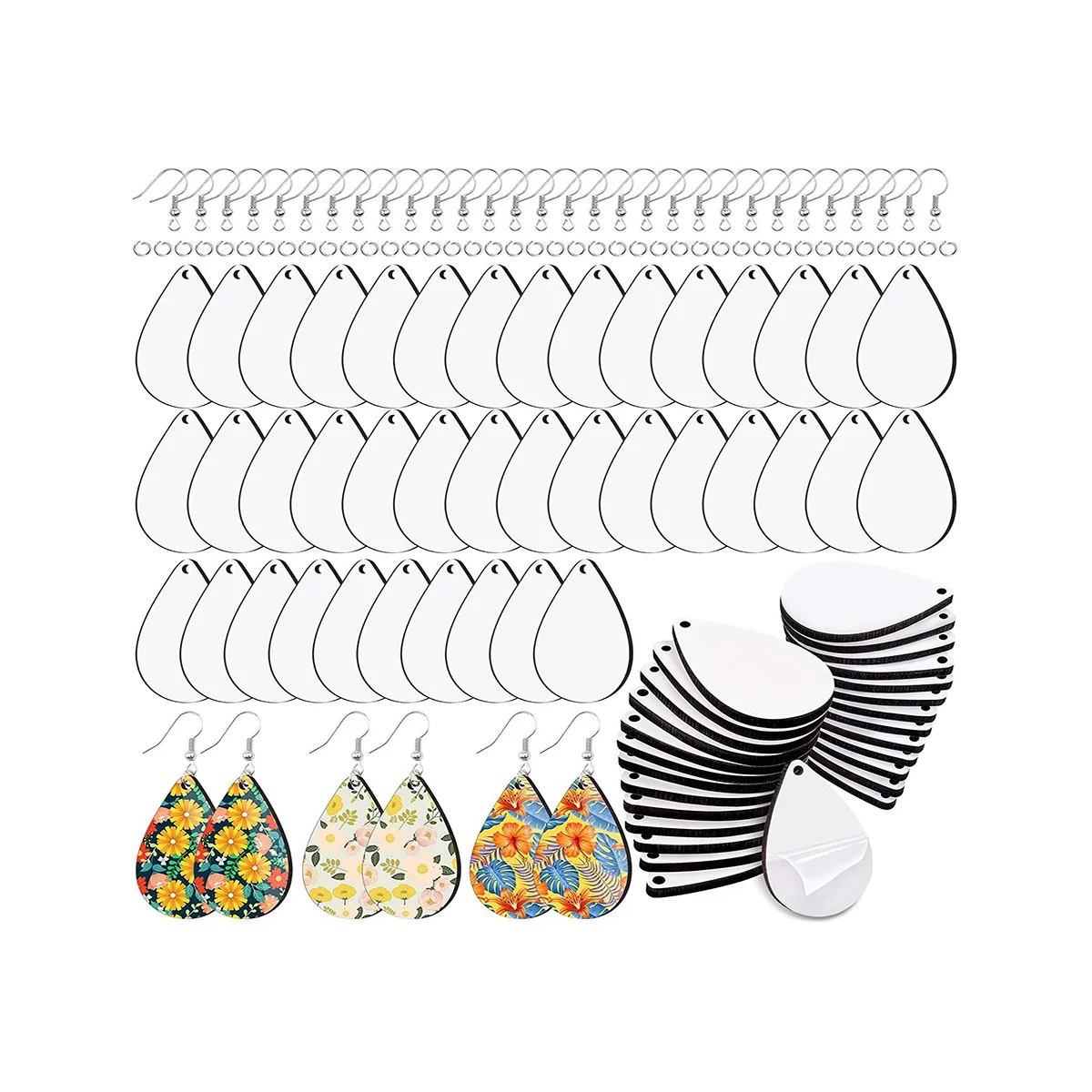 

120 Pcs Sublimation Earring Blanks with Earring Hooks and Jump Rings MDF Teardrop Earrings Blanks for Women Girls