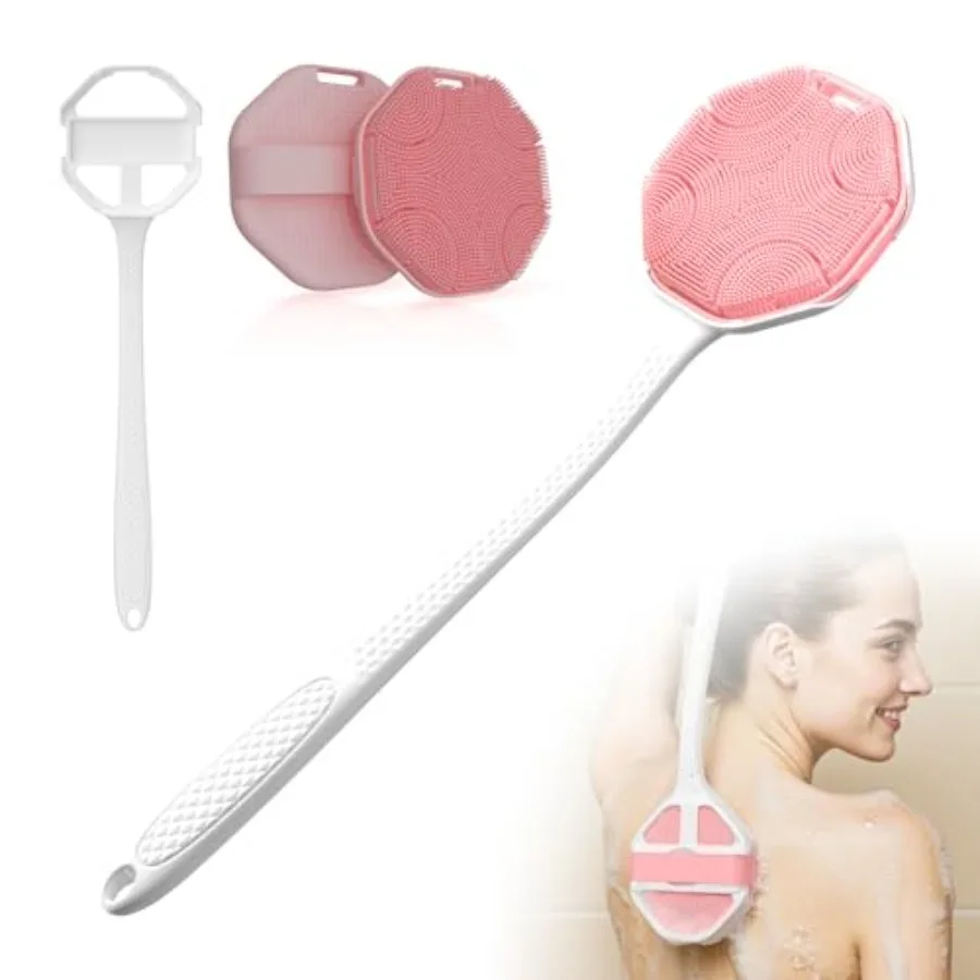 

3PCS Extender Handle Set17in Lengthen Detachable Long Handle Back Brush*1 Silicone Body Scrubber for Gentle Exfoliating and Mas